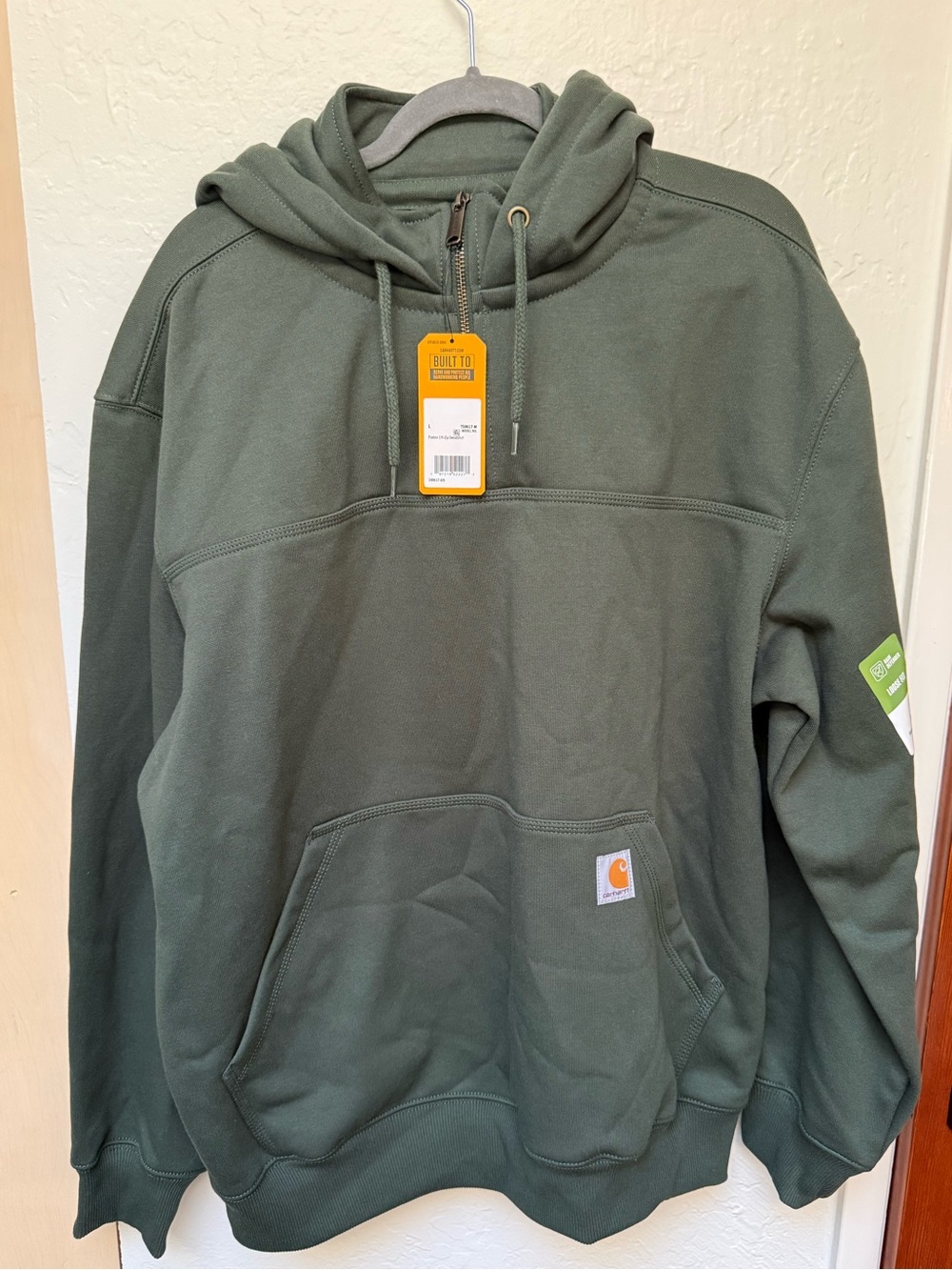 Carhartt Men’s Olive Paxton 1/4 Zip-Neck Hooded Sweatshirt